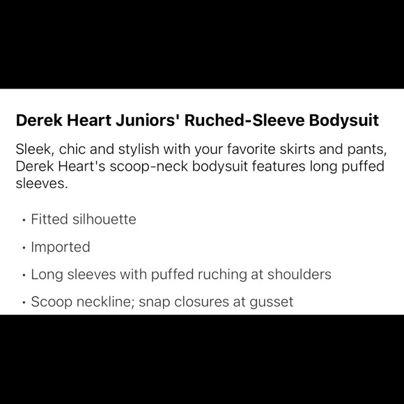 New Derek Heart juniors’ ruched sleeve bodysuit 0 2 xs soft birthday black 🎁 top - Picture 4 of 4